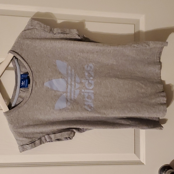 adidas Trefoil Cuffed Grey Boyfriend T-Shirt - Picture 3 of 7